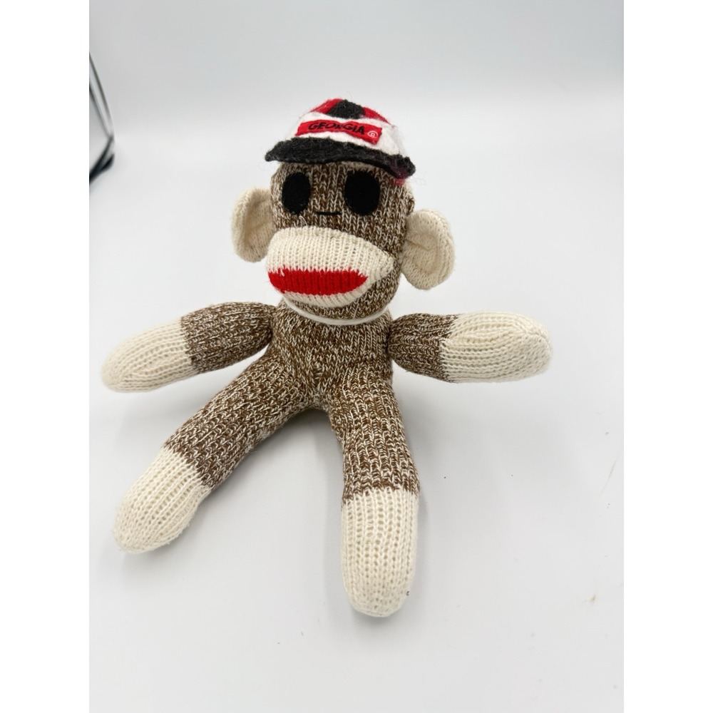 Plush Vintage Georgia UGA Sock Monkey Plush White Brown Stuffed Animal